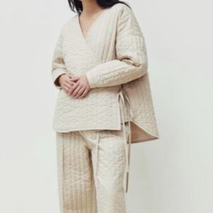 Cream Quilted Women's Robe deiji studio studios jacket wrap coat